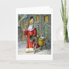 Vintage Saint Nicholas and Donkey Greeting Card