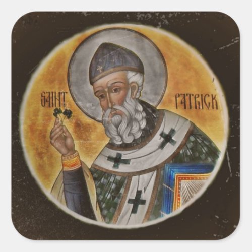 Vintage Saint Patrick with Shamrock Square Sticker