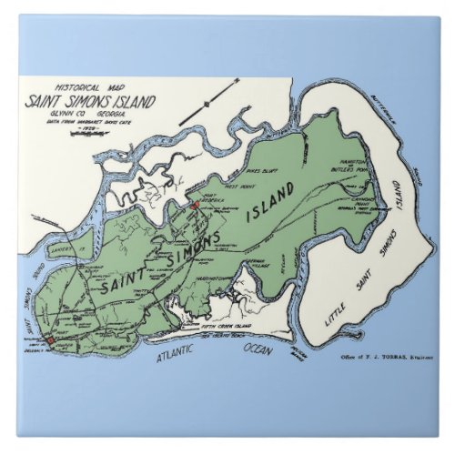 Vintage Saint Simons Island Map Tile