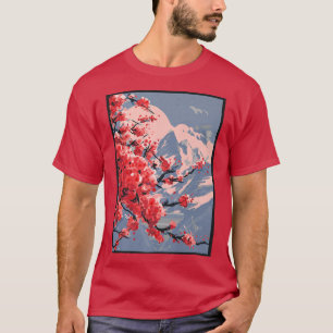 Vintage Sakura Cherry Blossom Asian Graphical Art T-Shirt