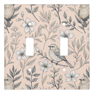 Vintage Sakura Cherry Blossom & Bird Aesthetic 3 Light Switch Cover