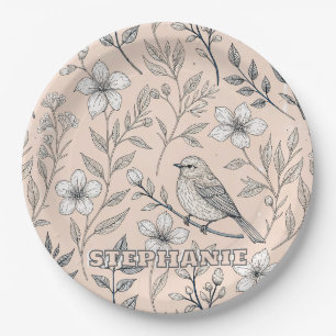 Vintage Sakura Cherry Blossom & Bird Aesthetic 3 Paper Plates