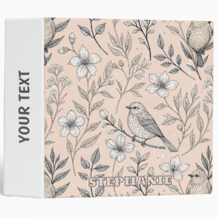 Vintage Sakura Cherry Blossom & Bird Aesthetic 3 Ring Binder