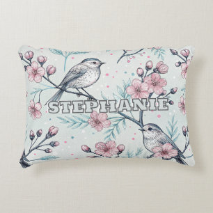 Vintage Sakura Cherry Blossom & Bird Aesthetic 4 Accent Pillow