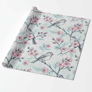 Vintage Sakura Cherry Blossom & Bird Aesthetic 4 Wrapping Paper