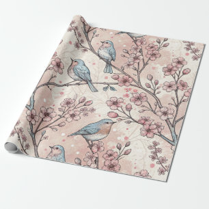 Vintage Sakura Cherry Blossom & Bird Aesthetic 5 Wrapping Paper
