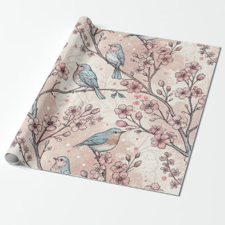 Vintage Sakura Cherry Blossom & Bird  Aesthetic 5 Wrapping Paper