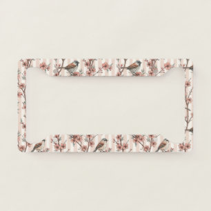 Vintage Sakura Cherry Blossom & Bird  Aesthetic 6 License Plate Frame