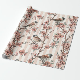 Vintage Sakura Cherry Blossom & Bird Aesthetic 6 Wrapping Paper