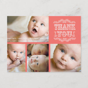 VINTAGE Salmon 4 Photo Baby Thank You Post Card