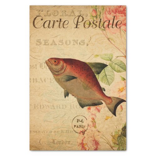 Vintage Salmon Carp Type Fish Floral French Tissue Paper