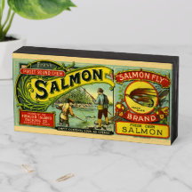 Vintage Salmon Label on Wood Box Sign