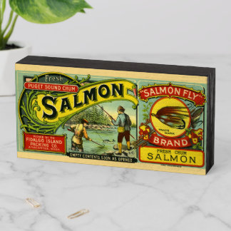 Vintage Salmon Label on Wood Box Sign