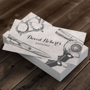 Vintage Salon Scissor & Hair Dryer Hair Stylist Business Card
