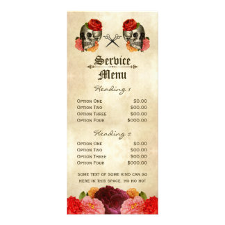 vintage salon service menu skull floral hair