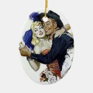 Vintage Saloon Girl Cowboy Bar Dance Fun poster Ceramic Ornament