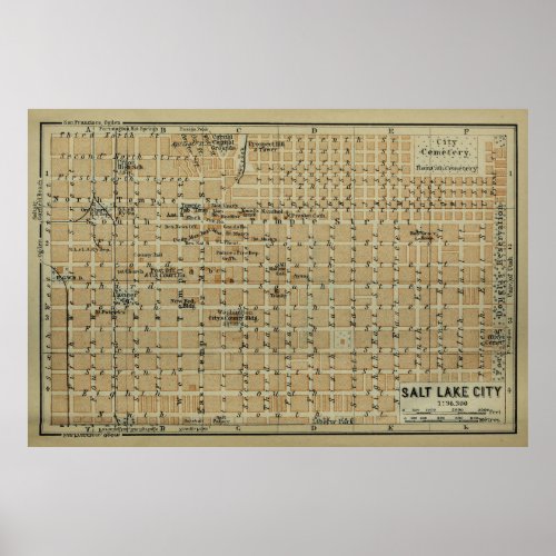 Vintage Salt Lake City Utah Map 1904 Poster