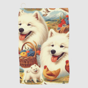 Vintage Samoyed Dog Illustration Golf Towel