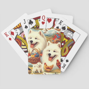 Vintage Samoyed Dog Illustration Poker Cards