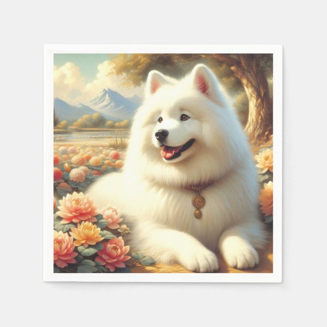 Vintage Samoyed Dog Painting Napkins (Front)