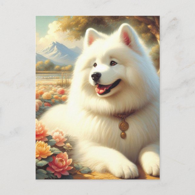 Vintage Samoyed Dog Painting Postcard (Front)