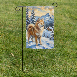 Vintage Samoyed in Alpine Christmas Landscape Garden Flag