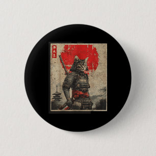 Vintage Samurai Cat Japanese Graphic Tees Mens Uki Button