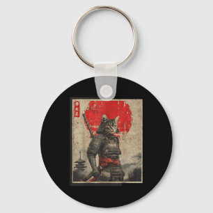 Vintage Samurai Cat Japanese Graphic Tees Mens Uki Keychain