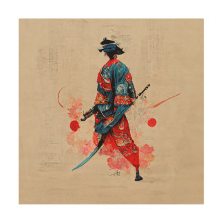 Vintage Samurai Warrior with Katana Wood Wall Art