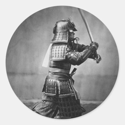 Vintage Samurai with Sword and Dagger Art Portrait Classic Round Sticker
