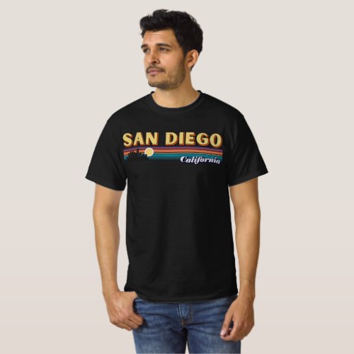 Vintage San Diego California Retro Sunset Stripes T_Shirt