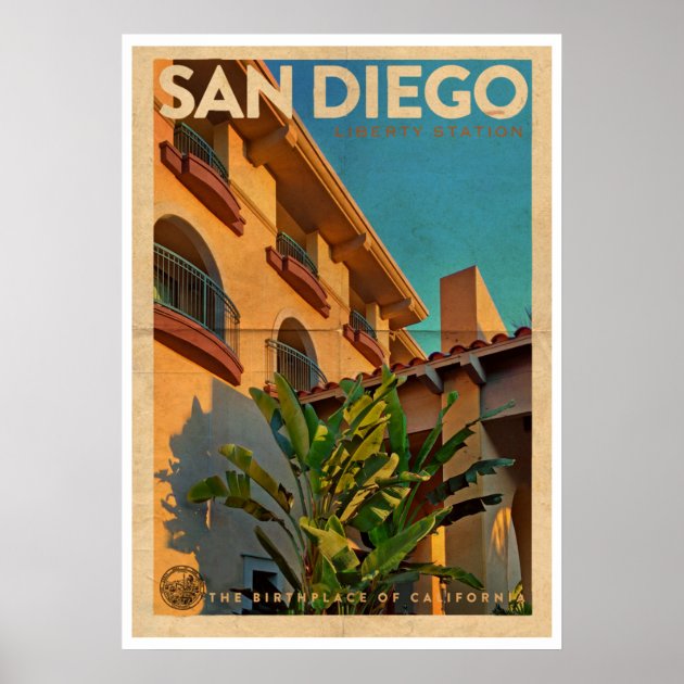 San Diego California Summer Paradise Retro Travel Poster 12x18 