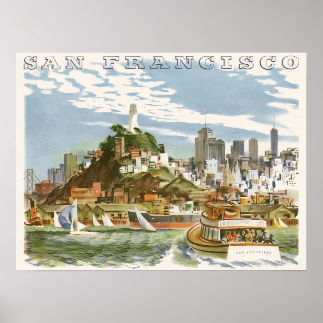 Vintage San Francisco Bay Travel Poster Ferryboat (Front)