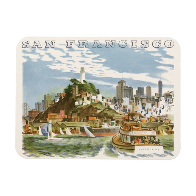 Vintage San Francisco Bay Travel Poster Ferryboat Magnet (Horizontal)