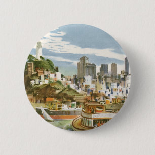 Vintage San Francisco Bay Travel Poster Ferryboat Pinback Button