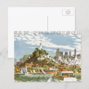 Vintage San Francisco Bay Travel Poster Ferryboat Postcard