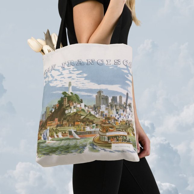 Vintage San Francisco Bay Travel Poster Ferryboat Tote Bag (Creator Uploaded)