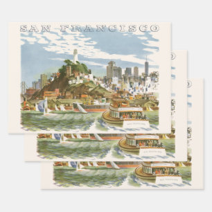 Vintage San Francisco Bay Travel Poster Ferryboat Wrapping Paper Sheets