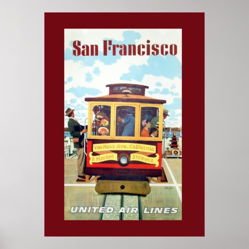 Vintage San Francisco Cable Car Travel Poster
