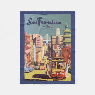 Vintage San Francisco Cable Cars Travel Poster Art Fleece Blanket
