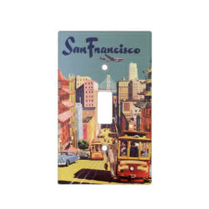 Vintage San Francisco Cable Cars Travel Poster Art Light Switch Cover