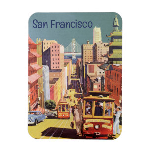 Vintage San Francisco Cable Cars Travel Poster Art Magnet