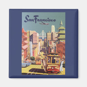 Vintage San Francisco Cable Cars Travel Poster Art Magnet