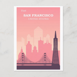 Vintage San Francisco California City Skyline Pink Postcard