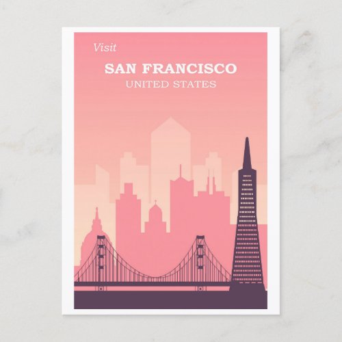 Vintage San Francisco California City Skyline Pink Postcard