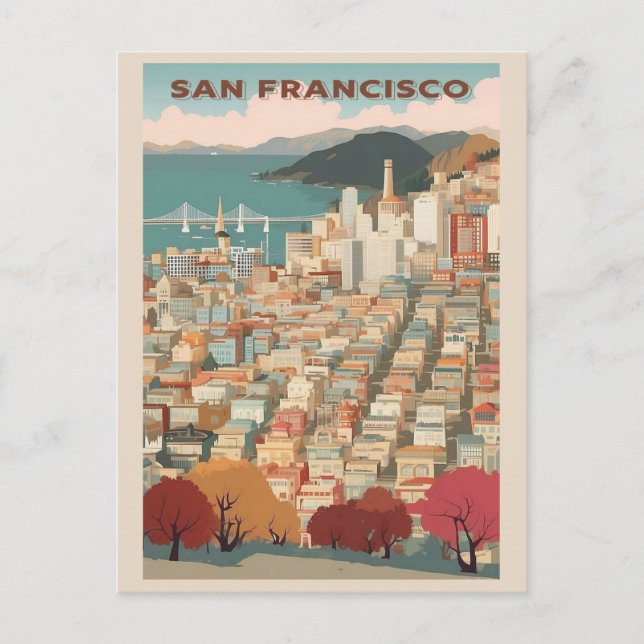 Vintage San Francisco California City Skyline Postcard (Front)
