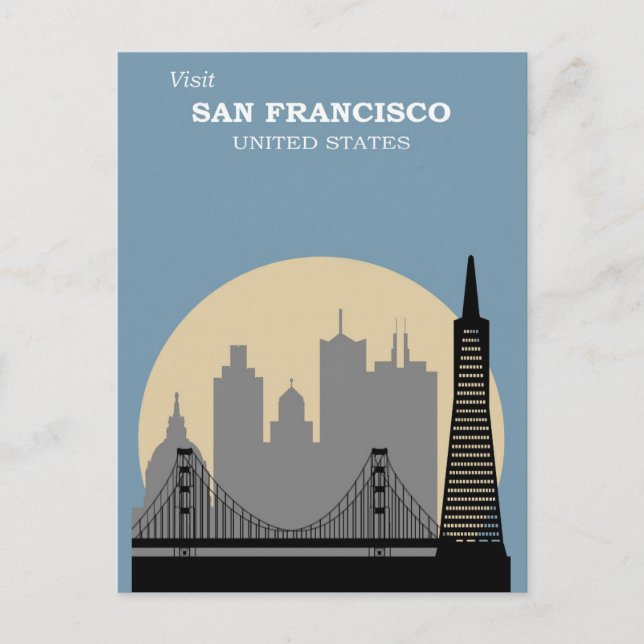 Vintage San Francisco California City Skyline Postcard (Front)
