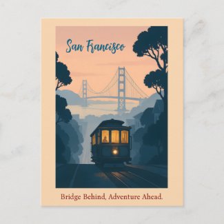Vintage San Francisco GGB, Cable Car Scenic Travel Postcard