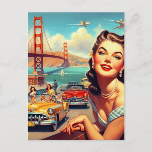 Vintage San Francisco Girl Illustration Postcard