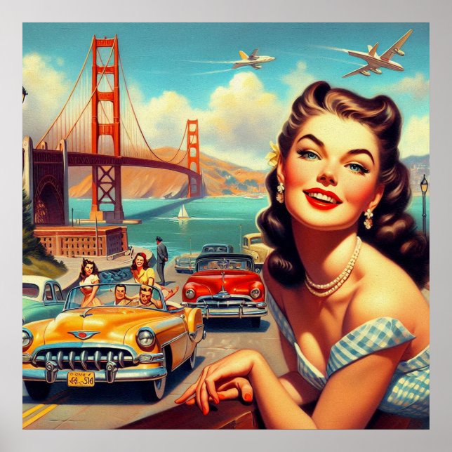 Vintage San Francisco Girl Illustration Poster (Front)